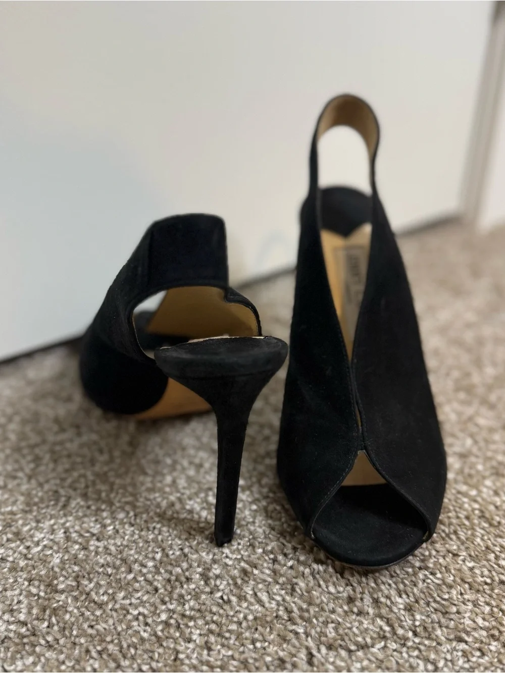 Jimmy Choo Black Suede Open-Toe Slingback Heels